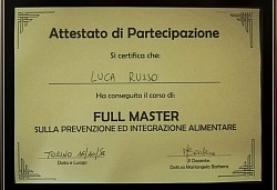 Attestato master prevenzione e integrazione alimentare